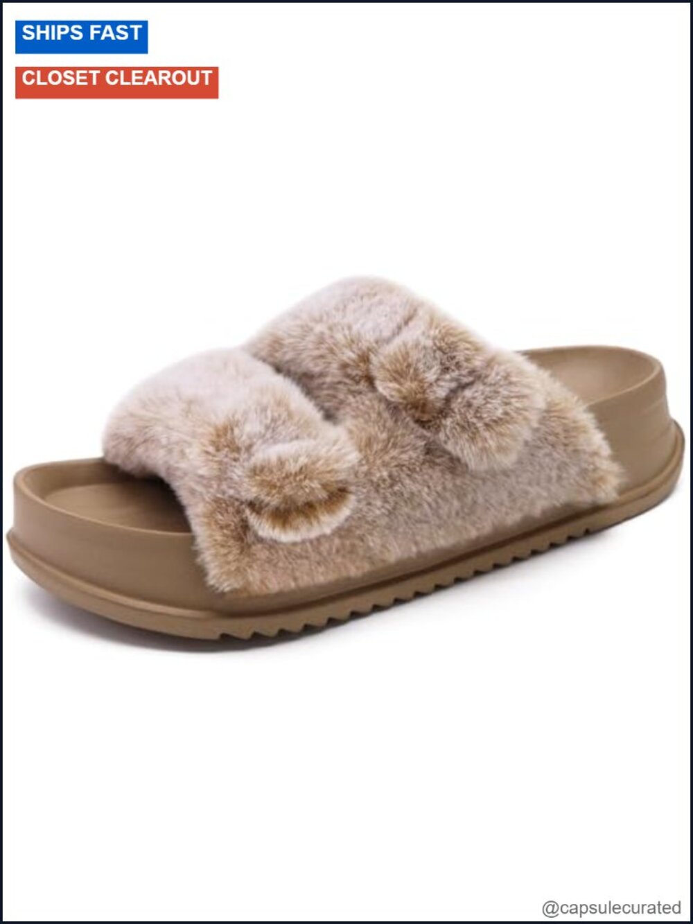 Women's Faux Fur Arch Support Platform Slippers Open Toe Sliders
